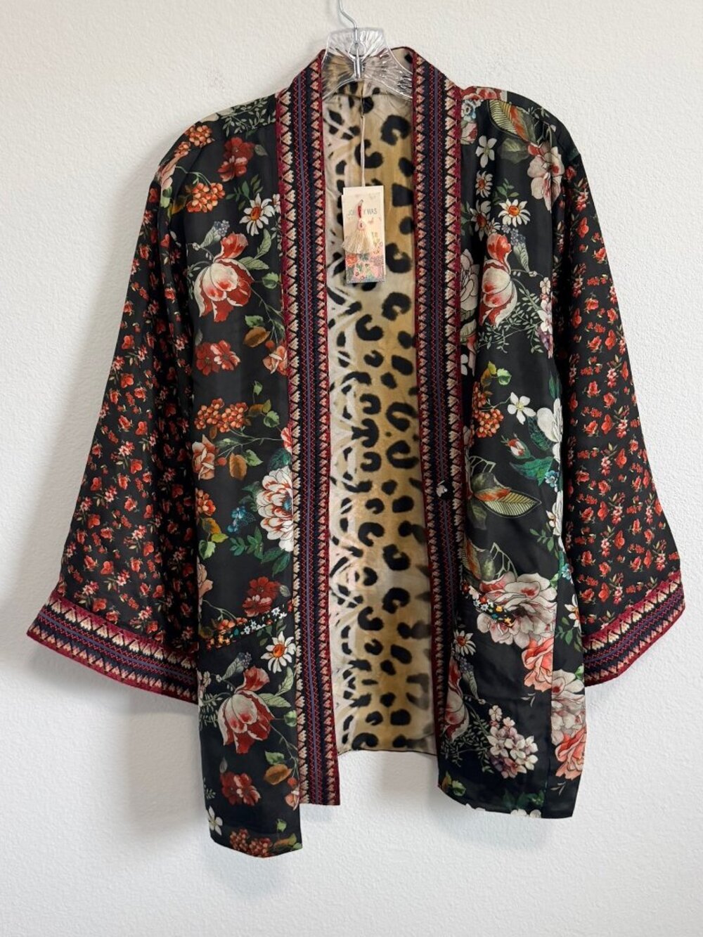 Johnny Was Kimono 3/4 Sleeve Reversible 100% Silk Cover Up Cardigan Size M